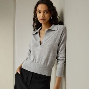 LILYSILK • Cashmere Polo Sweater shirt - gray - Small